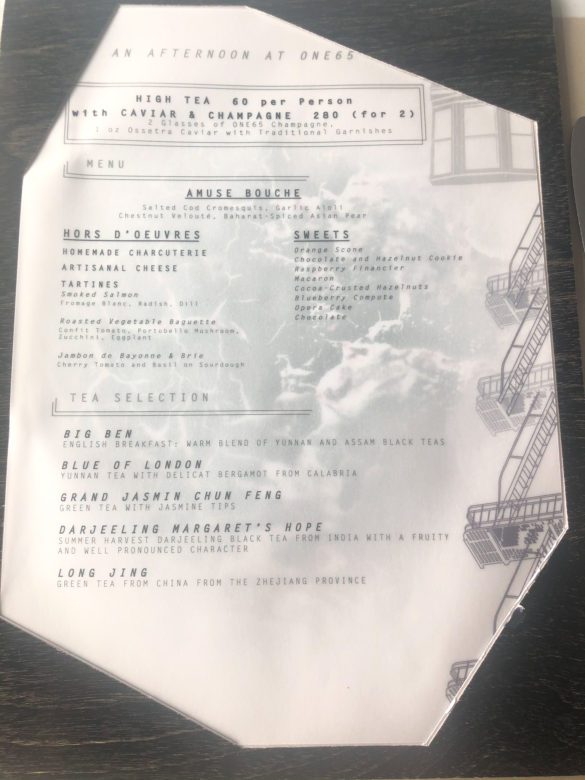 ONE65 High Tea menu