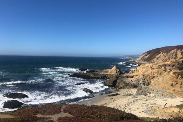 A view from high on the cliffs at Bodega Head overlooking the crashing waves below