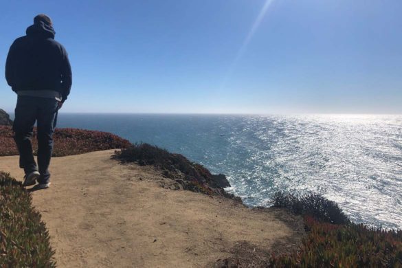 A man strolls along the cliffs at Bodega Bay Head