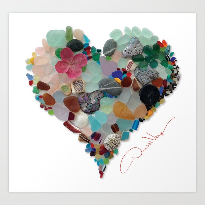 Love Sea Glass Heart Art