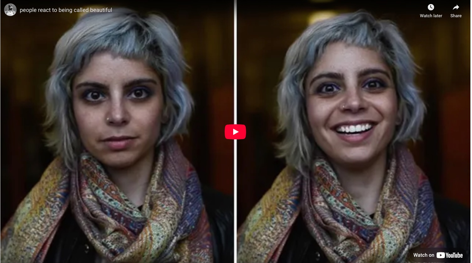 Video of a woman before and after getting a compliment