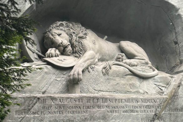 Close-up of the dying Lion Monument in Lucerne