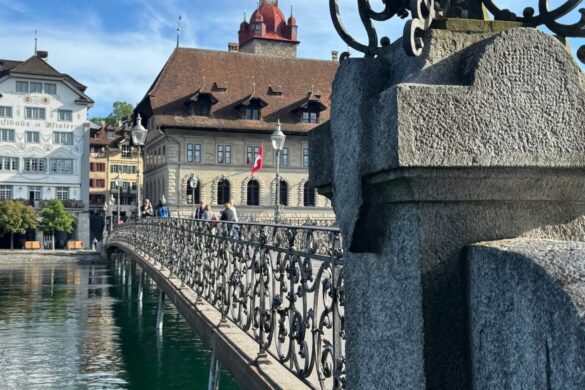 Lucerne waterfront buildings reflected in the river