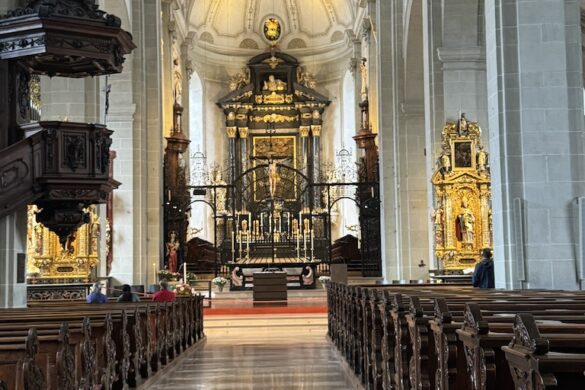 interior nave main altar church of st Interior nave with main altar of Church of St. Leodegar, Lucerne.