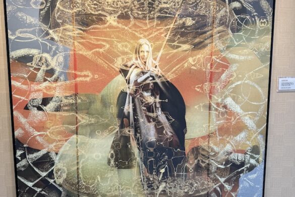 Framed artwork of a Norse-inspired scene hanging on the wall of the Viking Alruna hallway