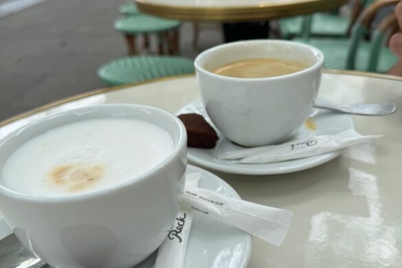 Coffee cups and saucers on a table in Strasbourg