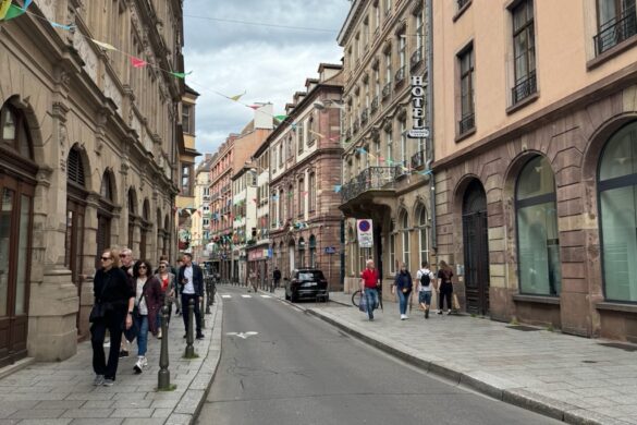 Street lined with buildings in Strasbourg, France
