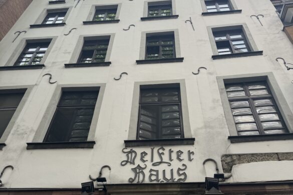 Full stepped gable facade of the 16th-century Delfter Haus in Cologne, Germany