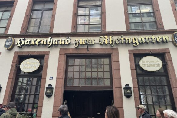 Facade of Haxenhaus zum Rheingarten historic restaurant building in Cologne, Germany