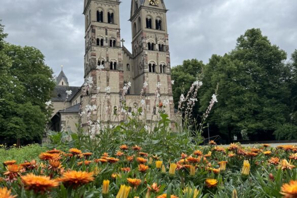 st castor basilica with garden flowers koblenz IMG 2001
