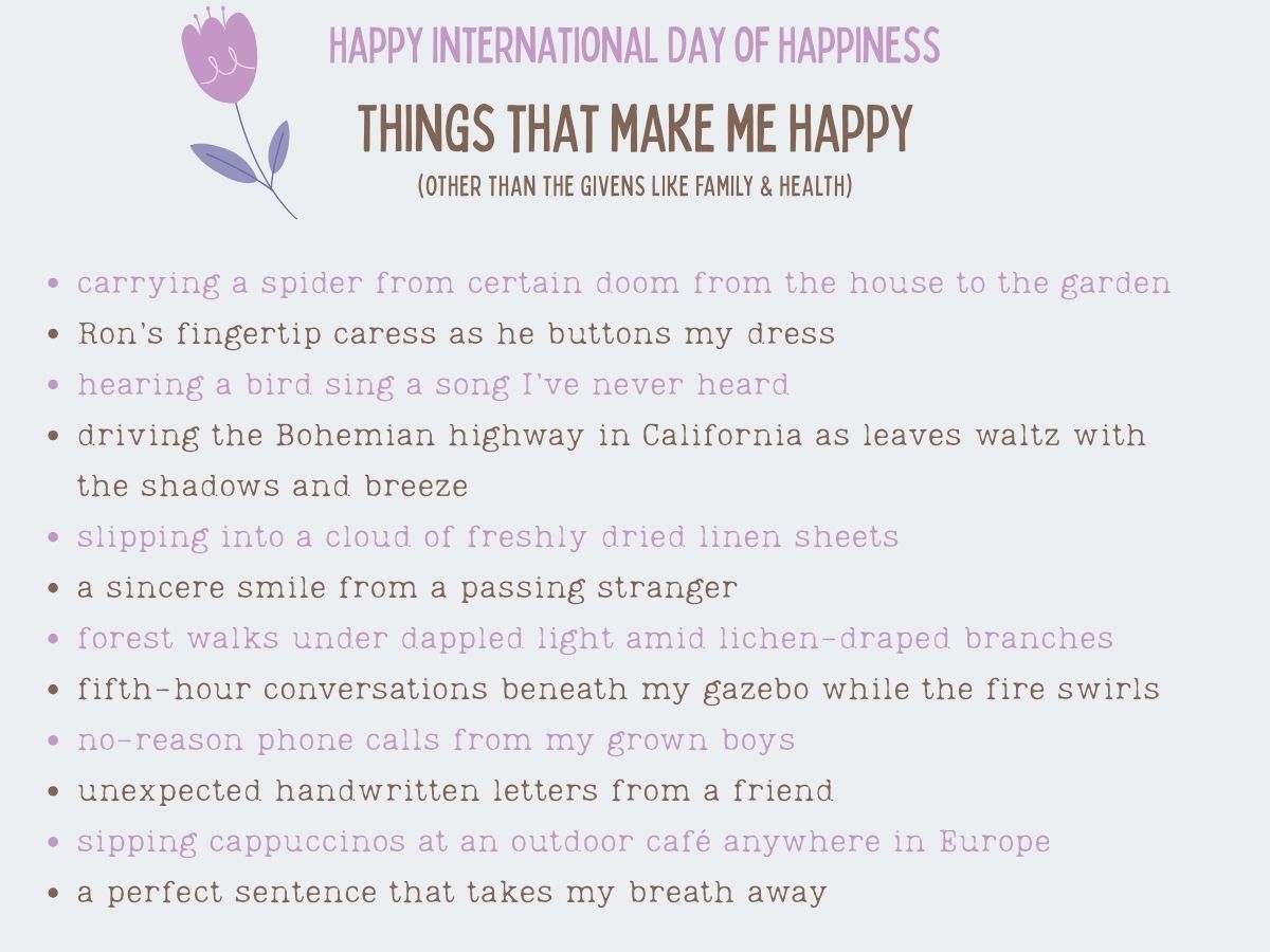 Small joys list graphic with handwritten style typography on a soft pastel background