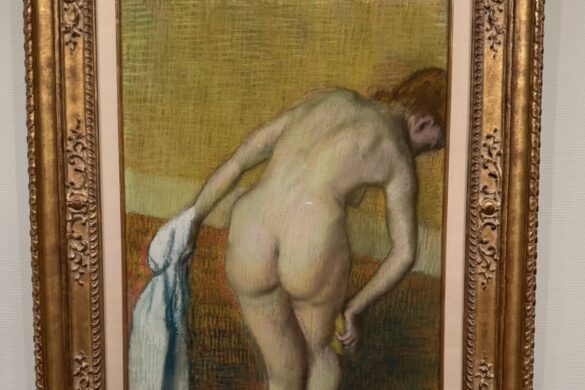 Edgar Degas pastel Woman Bathing showing a nude figure drying after bathing
