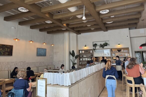 Wide interior view of Sipeos restaurant in Walnut Creek showing dining room seating and bar area