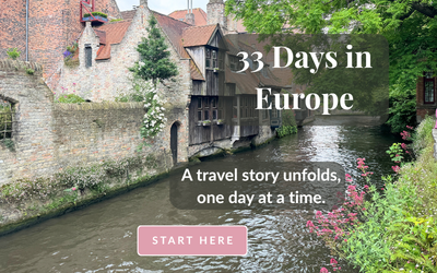 Sidebar widget promoting Deborah Bass’s 33 Days in Europe travel series with canal scene and Start Here button