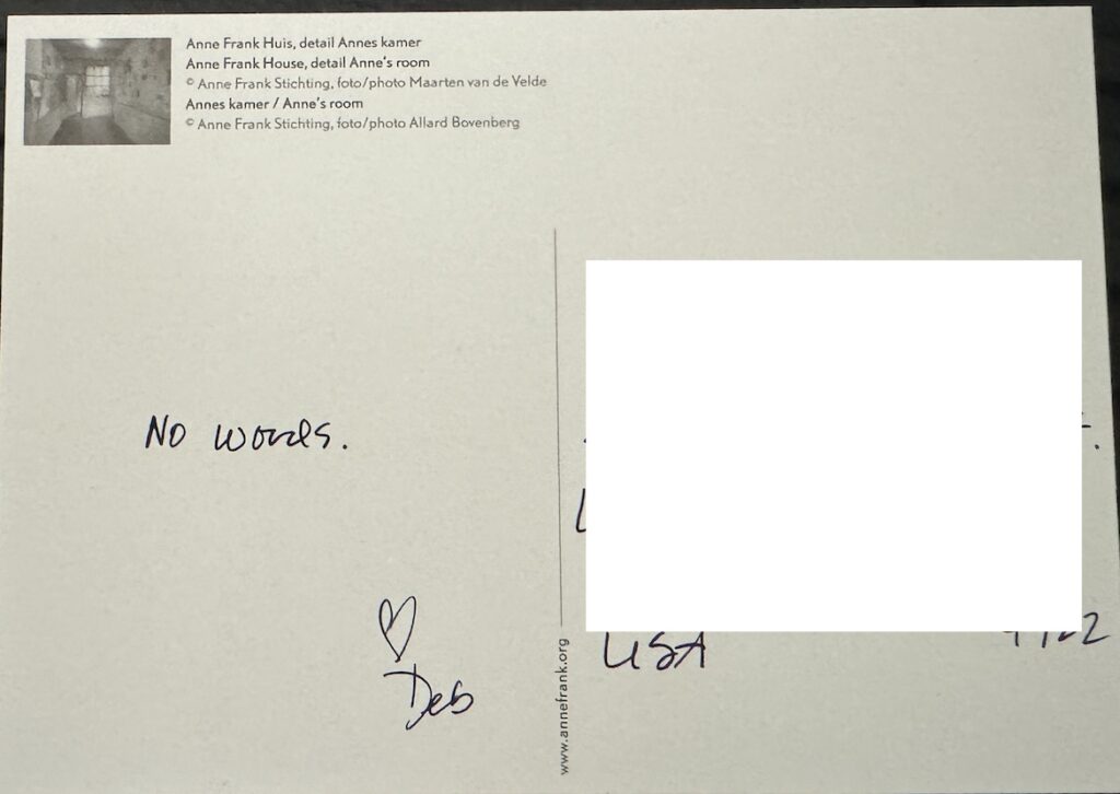 Back of an Anne Frank House postcard with my handwritten notes from visiting the Secret Annex
