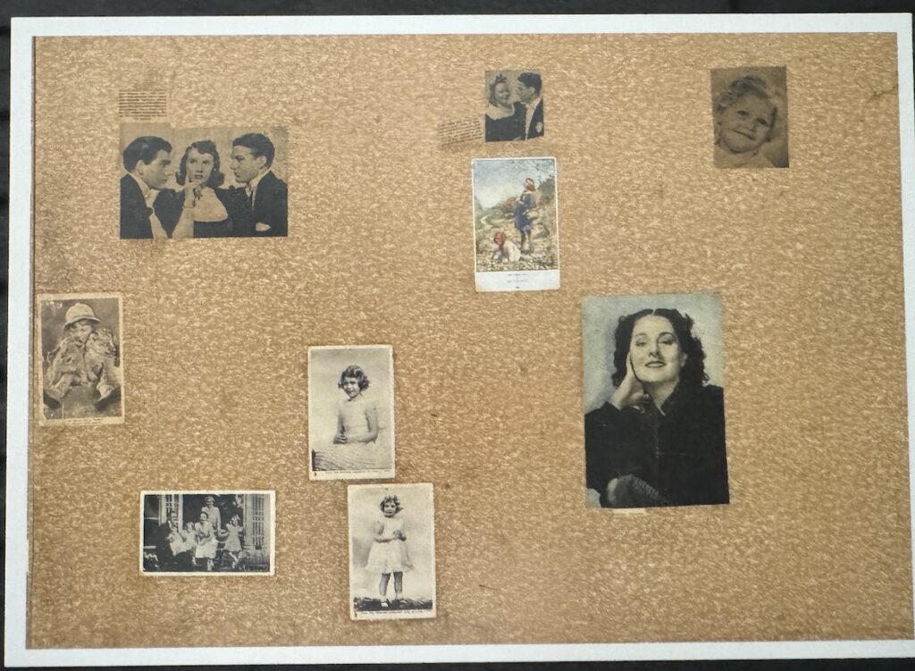 Postcard showing the photographs and magazine pictures Anne Frank pasted on her bedroom wall in the Secret Annex