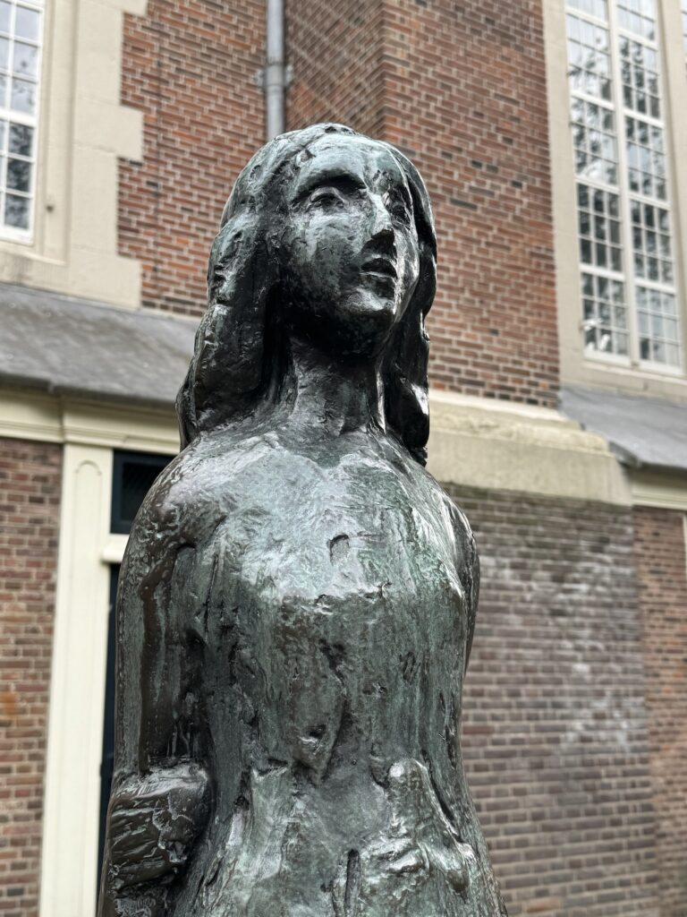 anne frank statue amsterdam IMG 2394 Bronze statue of Anne Frank beside the Westerkerk in Amsterdam, near the Anne Frank House